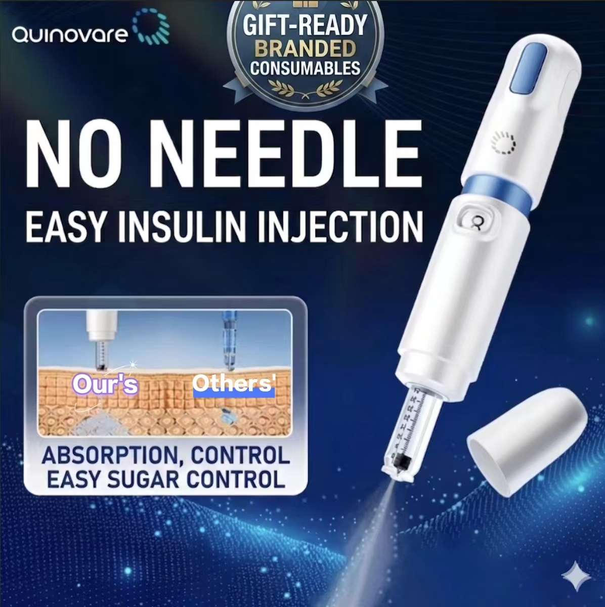 Needle-Free Insulin / Peptides Pen – Painless Jet Injector for Diabetes, Quinovare top quality, No Needle Syringe