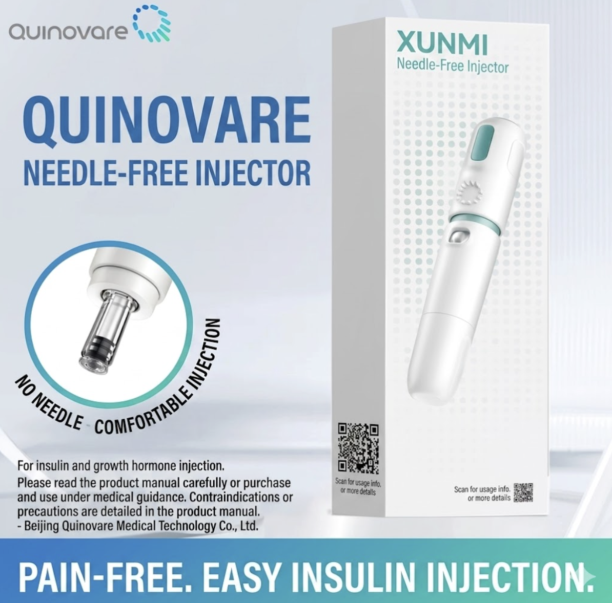 Needle-Free Insulin / Peptides Pen – Painless Jet Injector for Diabetes, Quinovare top quality, No Needle Syringe