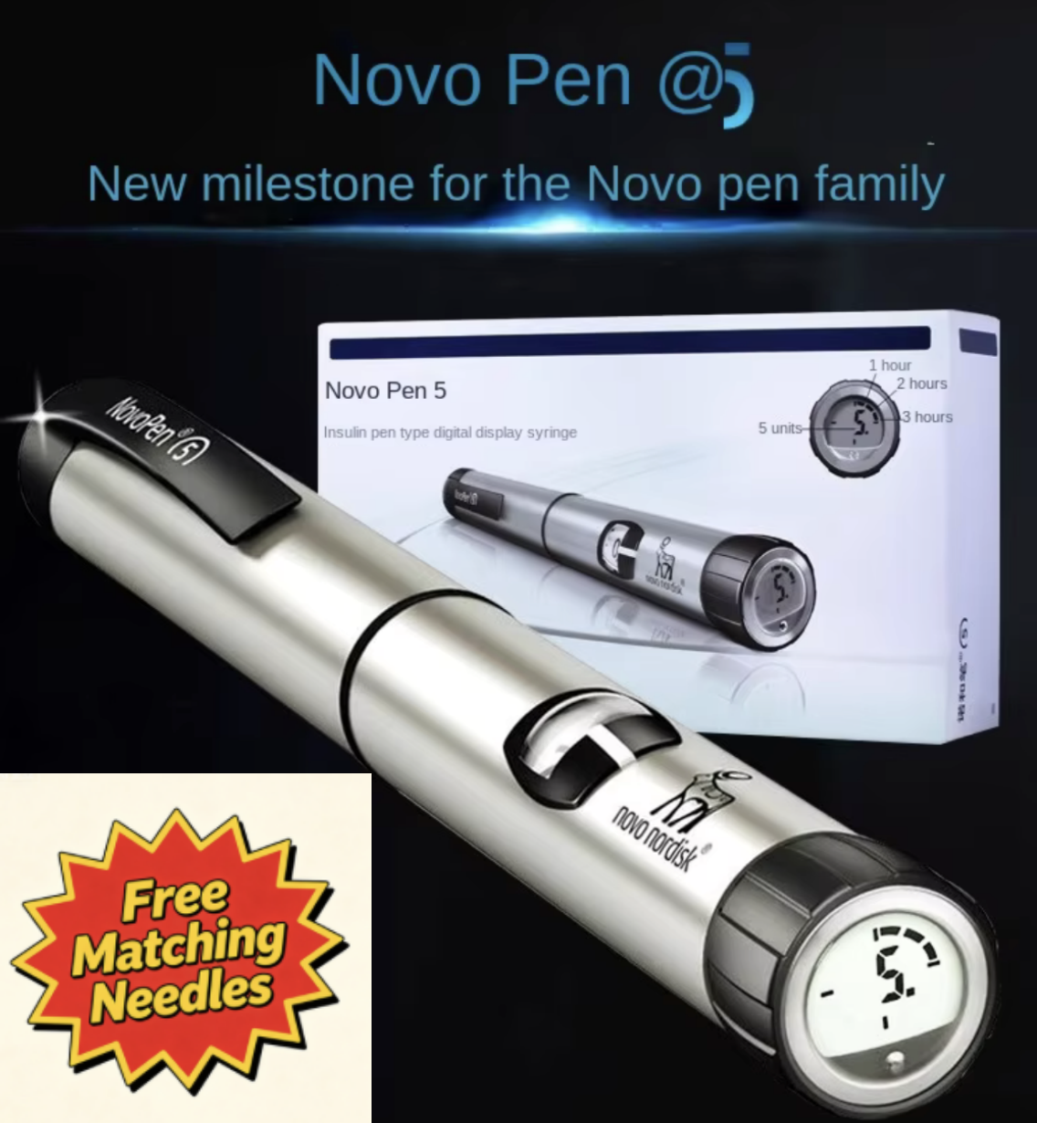 NovoPen 5 insulin / peptide pen – digital display, reusable, imported medical equipment from Novo Nordisk