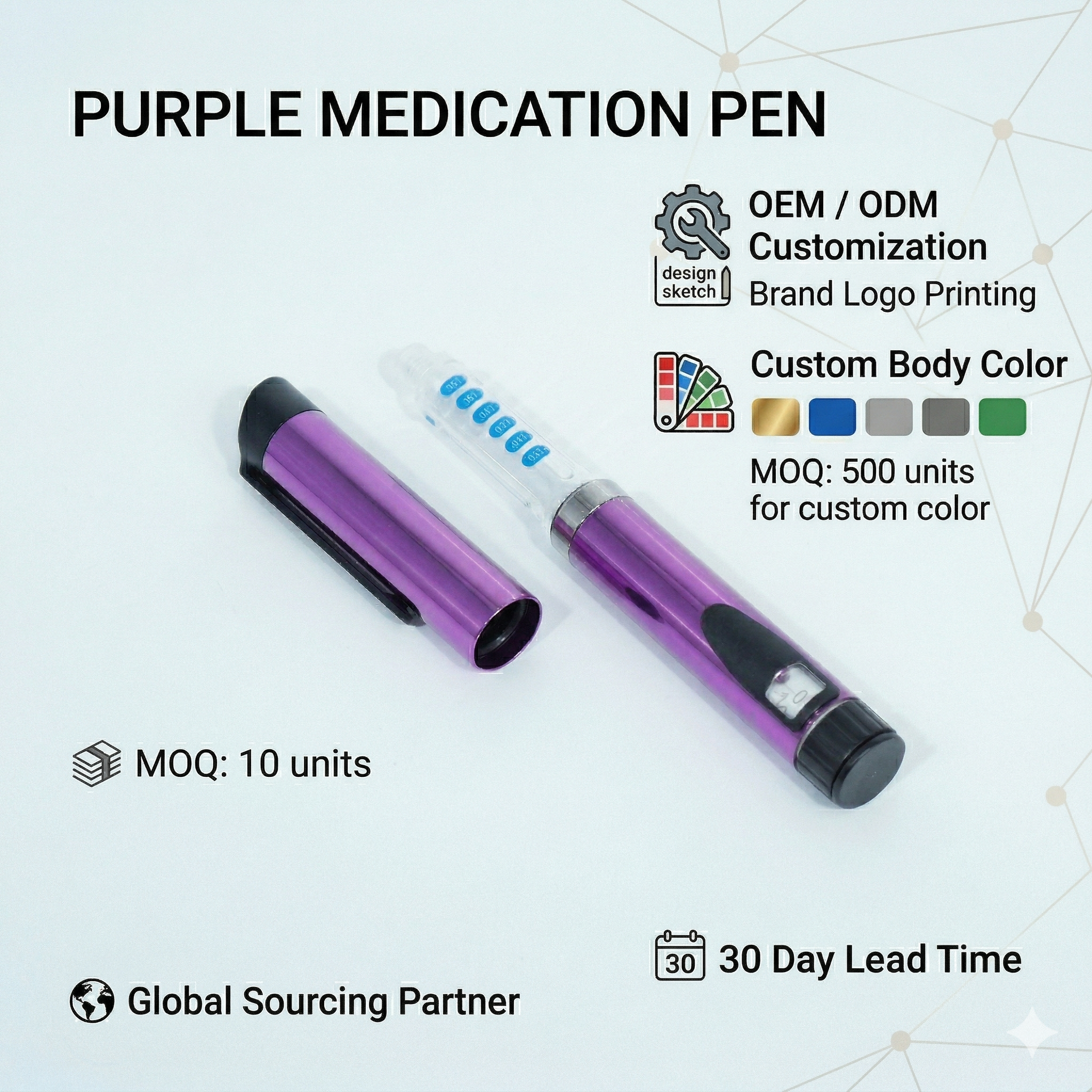 V3 Reusable Injection Pen 0-60 Units Adjustable Dose Pen Device 3ml Cartridge Compatible Custom Branding — view 4